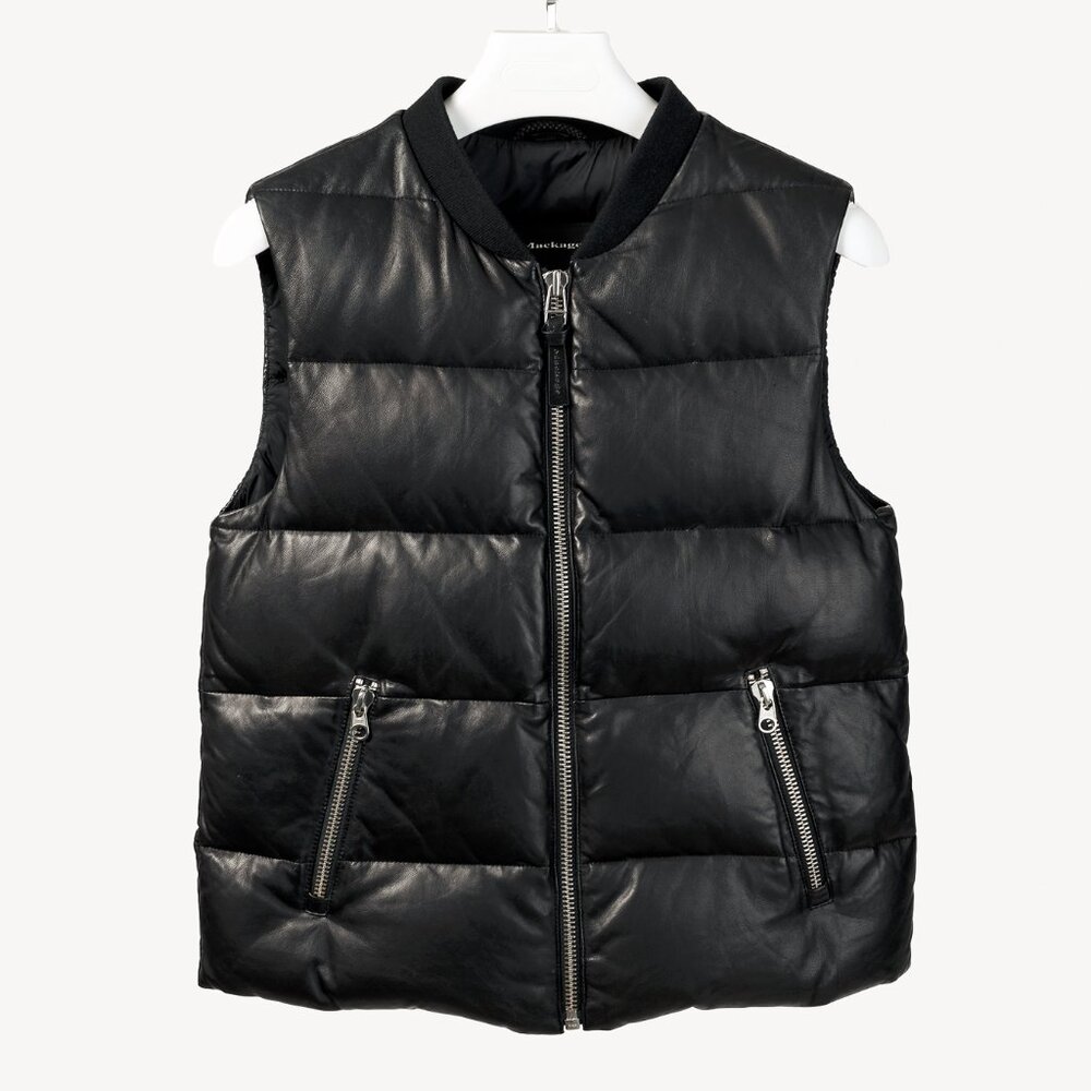 Mackage Black Leather Down-Filled Puffer Vest